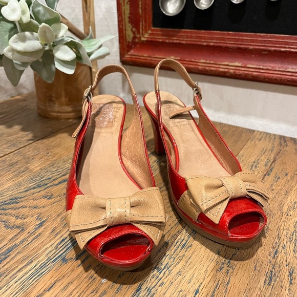 ❤️ WONDERS RED SLINGBACK HEELS WITH BOW - SIZE 38 - 100% LEATHER - Picture 3 of 15
